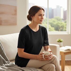 J. Jill 100% pima cotton rounded neckline elbow length sleeve Size XS black